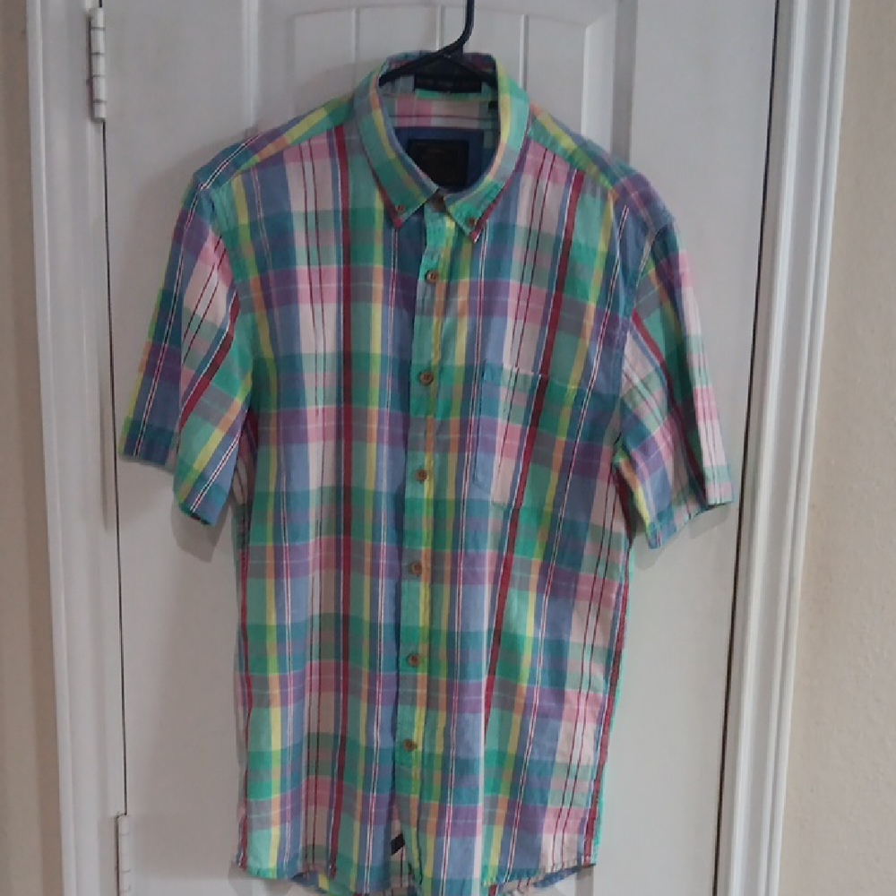 Vintage 1946 Pastel Authentic Indian Madras Short-Sleeve Shirt Fish Tail Hem